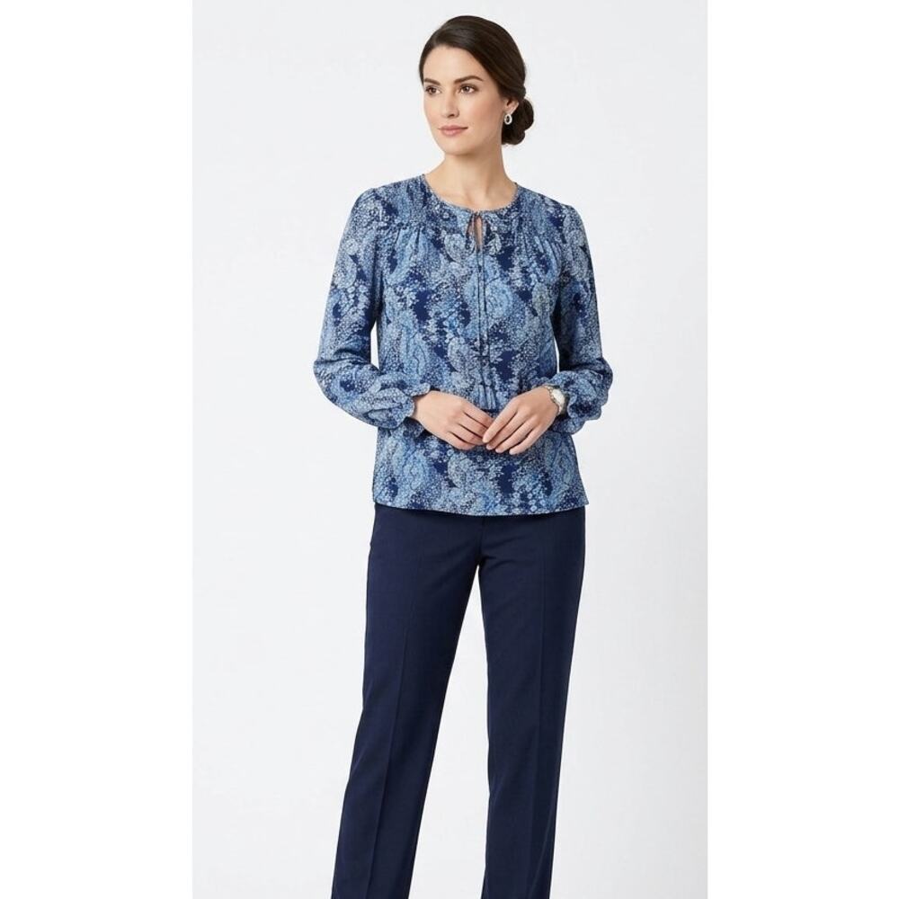 JOIE Women's Floral Top XS Polyester Blue Lightweight Fringed Ruffled Summer